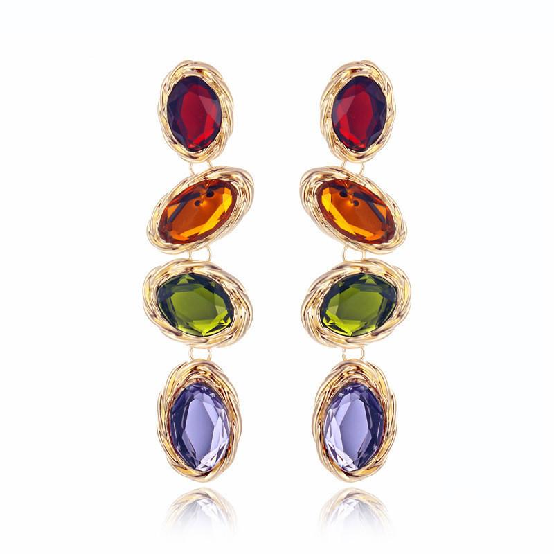 Fashionable Geometric Irregular Earrings With Vibrant Gemstones Women For