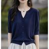 Women's Short Sleeved T-shirt Summer Loose Cardigan T-shirt V-neck Ice Silk Knitted Top
