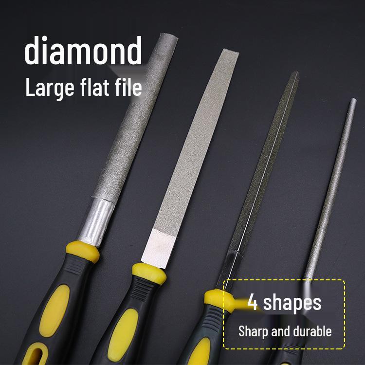 Hongyu Large Diamond Alloy Steel File Set: Flat, Triangular, Semi-Circular Cylindrical 6 inch