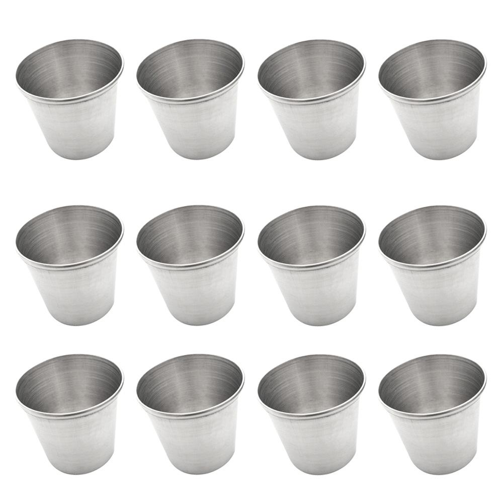 12 Pcs Wasser Tasse Becher Edelstahl Schuss Glas Suite Tragbare Geister Silber Kaffee Becher Kind