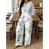 1116 European and American Geometric Printing V-neck Shirt High Waist Drape Wide Leg Pants Complete Set of Women's Clothing