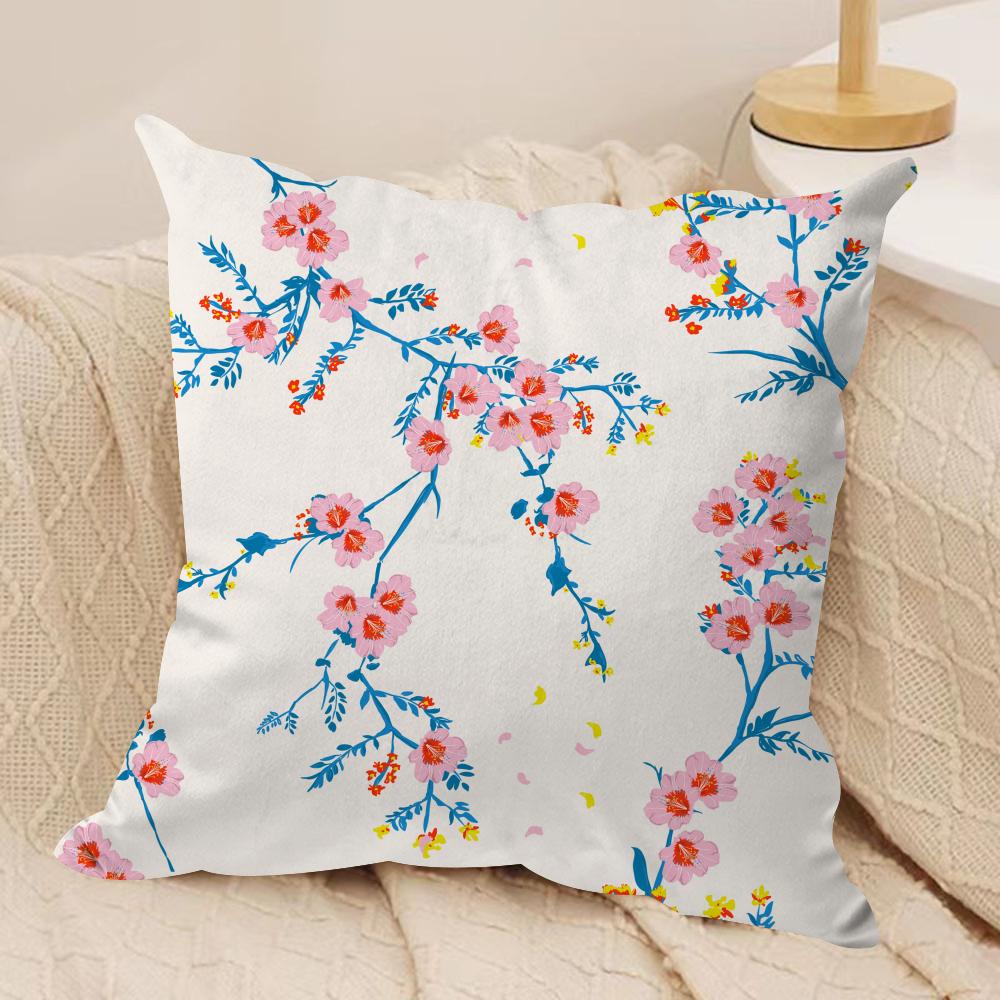 Sakura Blossom Pattern Cushion Cover Short plush Doublesided Print Square Throw Pillow Covers Sofa Home Cushion Decor