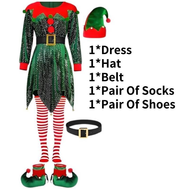 

Enchanting Christmas Elf Costume For Women In Olive Green Velvet With Sparkling Sequins Adult XL