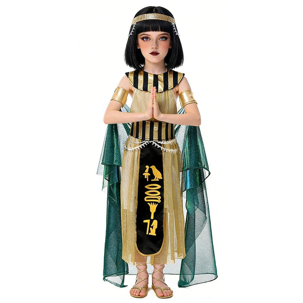 Childrens Halloween Egyptian Queen Costume Set With Headpiece For Stage Shows Girls