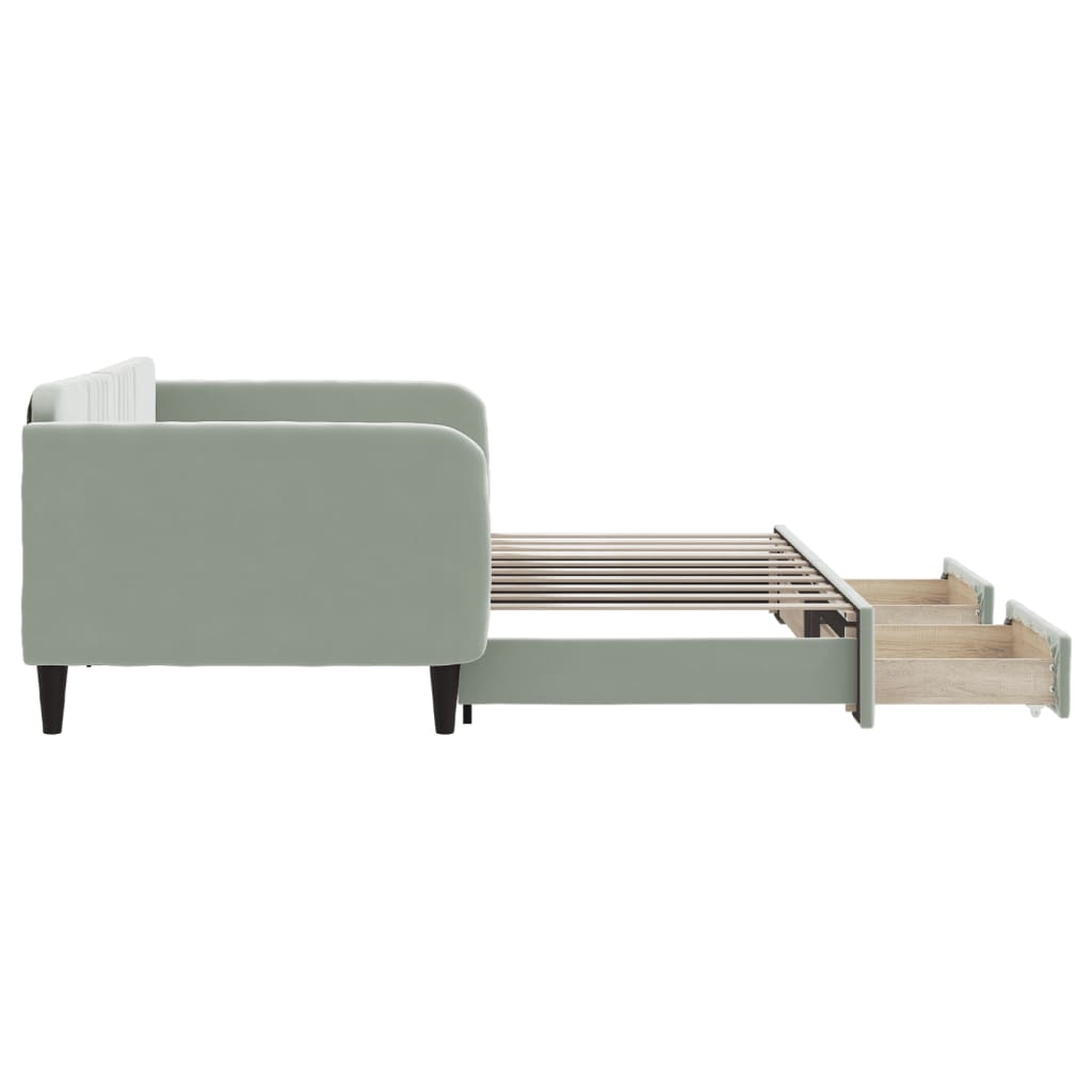 Extendable Daybed with Drawers Light Grey 100 X 190 Cm Velvet