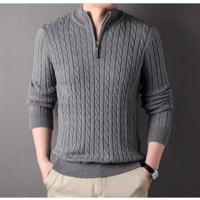 Уютный свитер на молнии, мужские пуловеры, вязаный свитер с длинными рукавами для мужчин 3XL серый