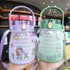 Plastic Portable 1100ml Water Bottle Cartoon Sealing Straw Lightweight Drinking
