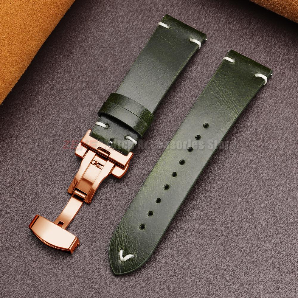 Vintage Oil Wax Leather Watch Band 18mm20mm 22mm Bracelet for Seiko Butterfly Buckle Stitching Cowhide Strap for Omega Watchband