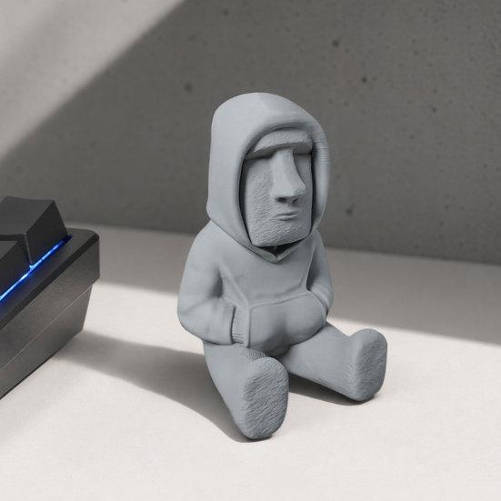 baizihuahu 3D Printed Moai Statue Ornament, Mini Compact Easter Island Stone Figurine Desktop Decor, Modern Hoodie Figurine, Sitting Sculpture