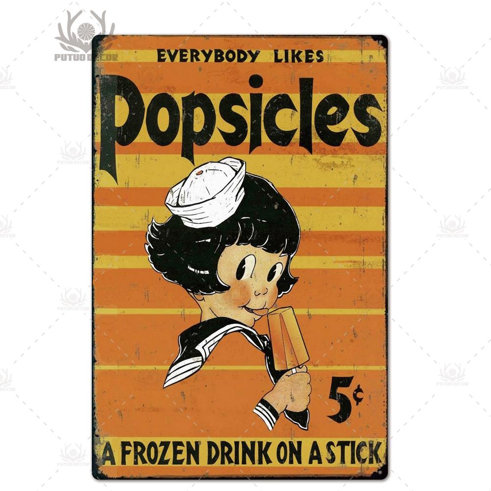 Putuo Decor Ice Cream Tin Sign Plaque Metal Plate Vintage Ice Lolly Retro Wall Art Poster for Dessert Shop Iron Painting