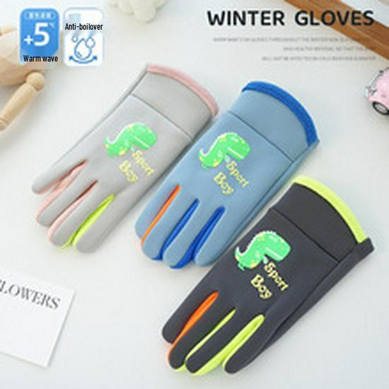 Kids' Waterproof Winter Gloves - Luminous Cartoon Dinosaur Design for Outdoor Sports & Snow Play