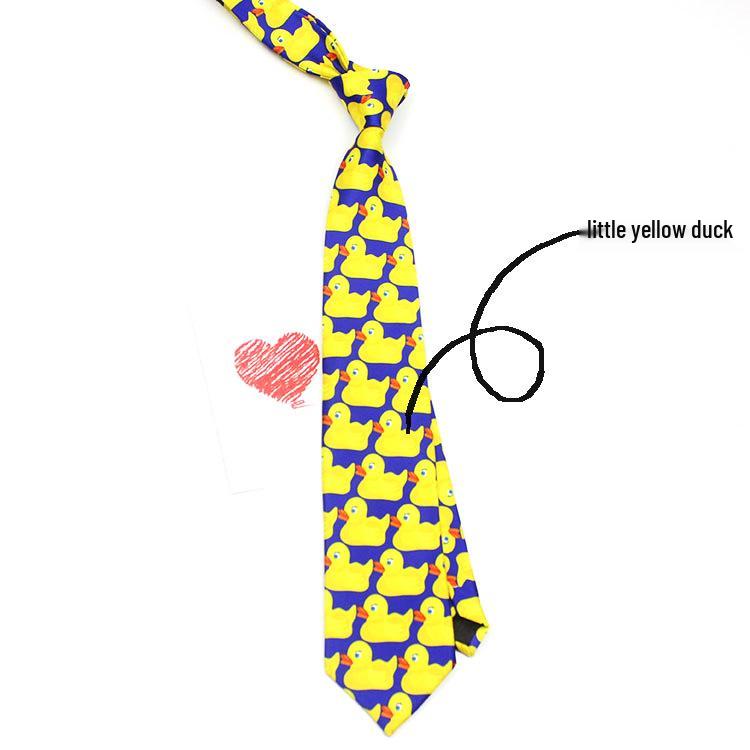 Matte Polyester Screen Printed Yellow Duck Pattern Long Tie for Men and Women