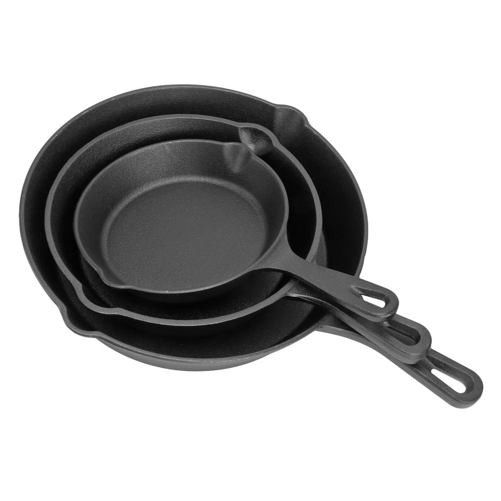 3 Piece Frying Pan Set Cast Iron Prevent Stick Multifunction Mini Fry Egg Pan with Long Handle for