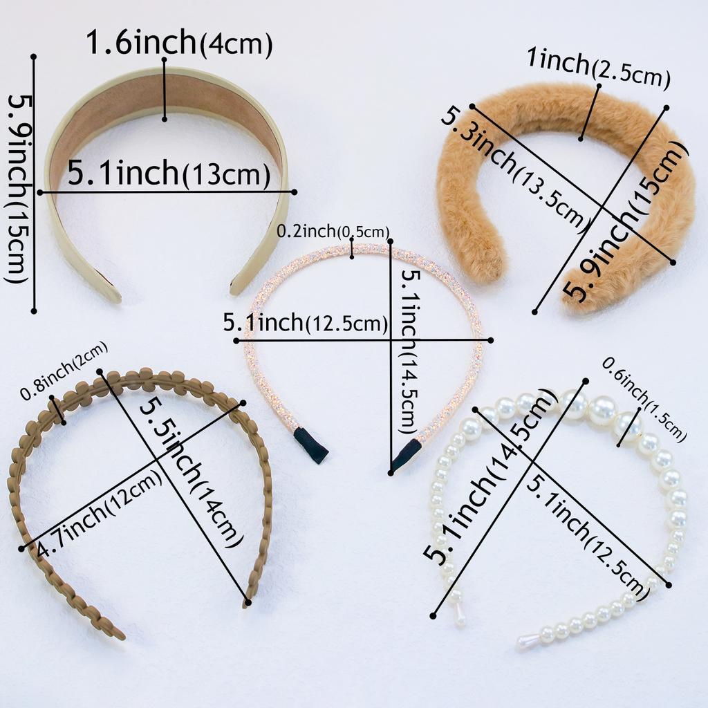 5pcs Fashion Headbands for Women Girls Pearl Hair Bands Versatile Simple Hairband Hair Hoop Hair Accessories Set Headwear