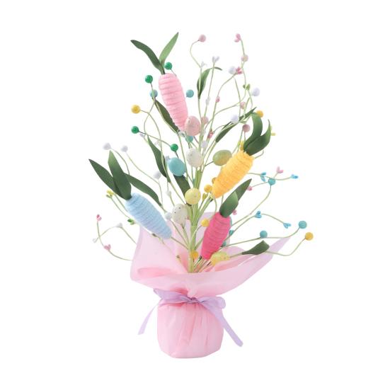 Künstliche Oster-Topfpflanzen 42 cm Osterei-Baum Tischdekorationen mit Pfeifenreiniger-Karotten Künstliche Blumen für Kaminsims Kamin Haus Frühling Dekor