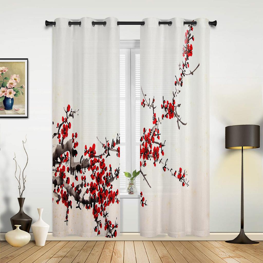 Pflaume Sonne Tuschemalerei Vorhänge für Schlafzimmer Wohnzimmer Vorhänge Küche Kinderzimmer Fenstervorhang Moderne Heimdekoration