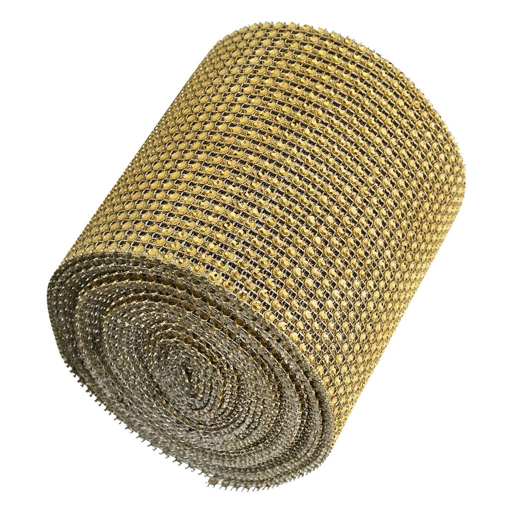 9m 24 Reihen Galvanik Kunststoff Künstliche Strass Band Mesh Hochzeit Kleidung DekorationGold