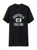 Unisex Sheffield England UK Gym Style Distressed White Print T Shirt Black Vintage Washed Stylish Casual Homme