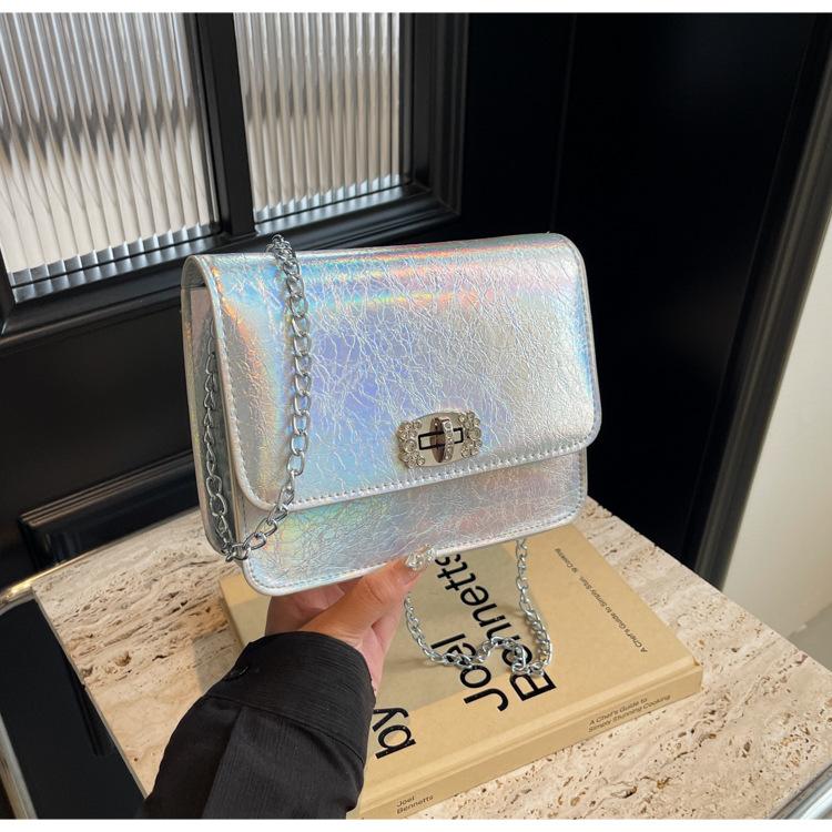Silver Bag Women's 2025 New Summer Versatile Oil Wax Surface Chain Shoulder Messenger Bag, Popular Small Square Bag This Year