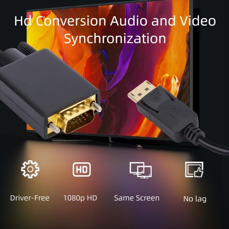 DisplayPort To VGA Cable DisplayPort To VGA Adapter Conversion HD Video Cable For TV Monitor Laptop Computer Projector 1080P