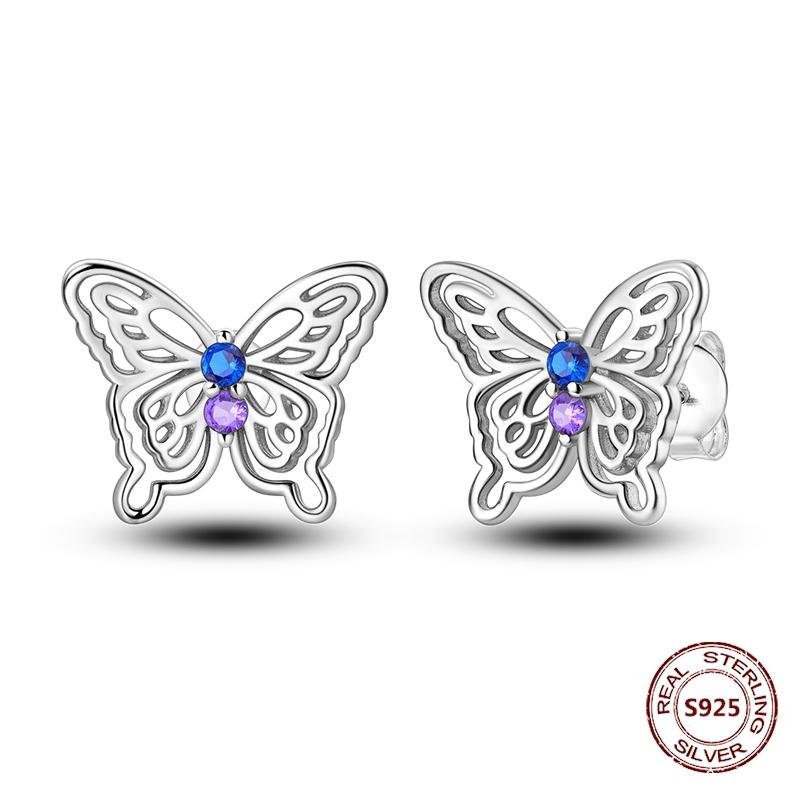Shining Blue Zircon Owl Earrings 925 Silver Evil Eyes Earrings for Women Wedding Engagement Planet Moon Star Zirconia Jewelry