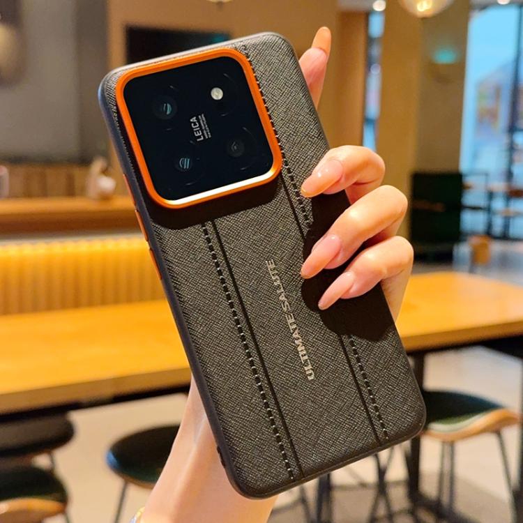 Metal Camera Lens Frame Buttons Vegan Leather Phone Case For Xiaomi 14 Ultra, Shockproof Protective Cover