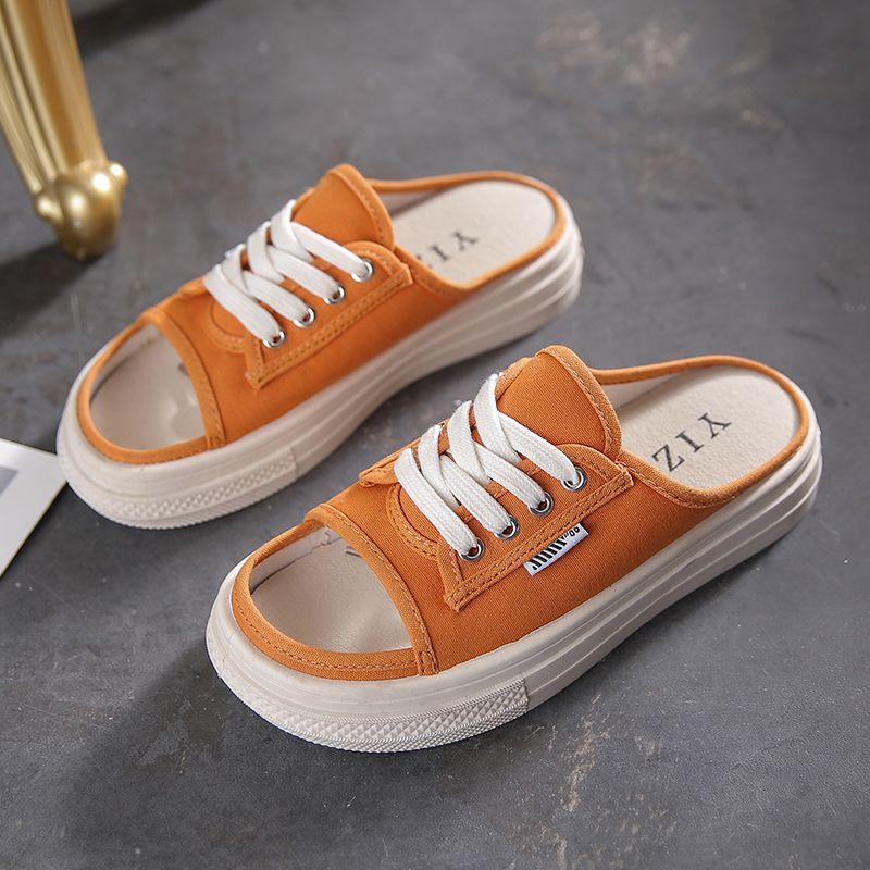 

Интернет знаменитости холст полутапочки женская одежда ins tide 2025 лето новая мода универсальные одно слово перетащить толстая подошва крутые тапочки 35