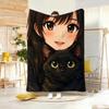 Semi realistic Dark aesthetic cat anime Throw Lightweight 240g Flannel Blanket Soft Skin-friendly for Summer Cooling