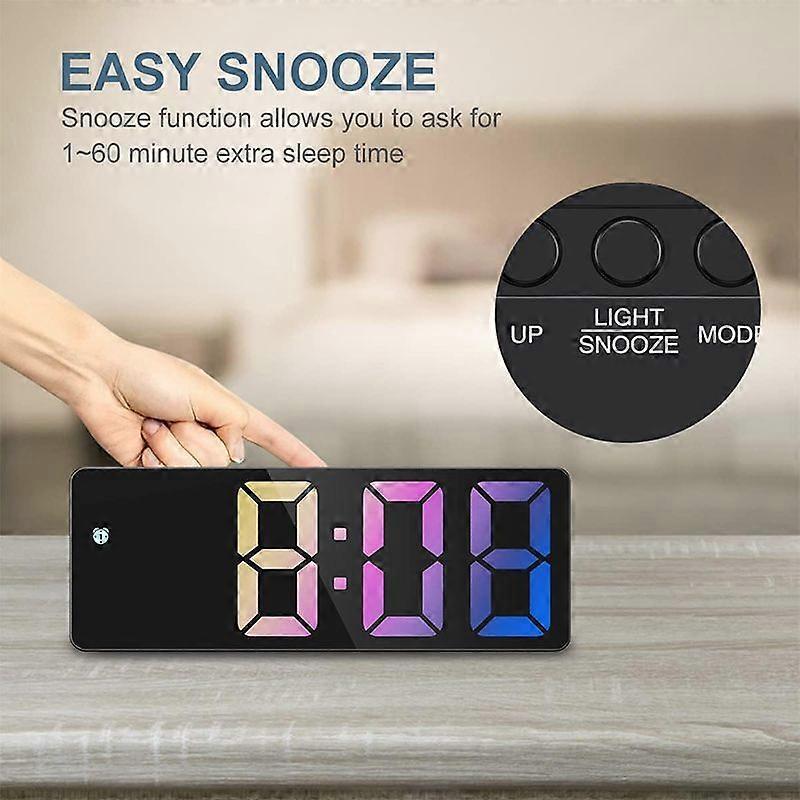 Upgraded Digital Alarm Clock, LED Clock for Bedroom, Electronic Desktop Clock with Temperature Display, Adjustable Brightness, Voice Control, 12/24H D