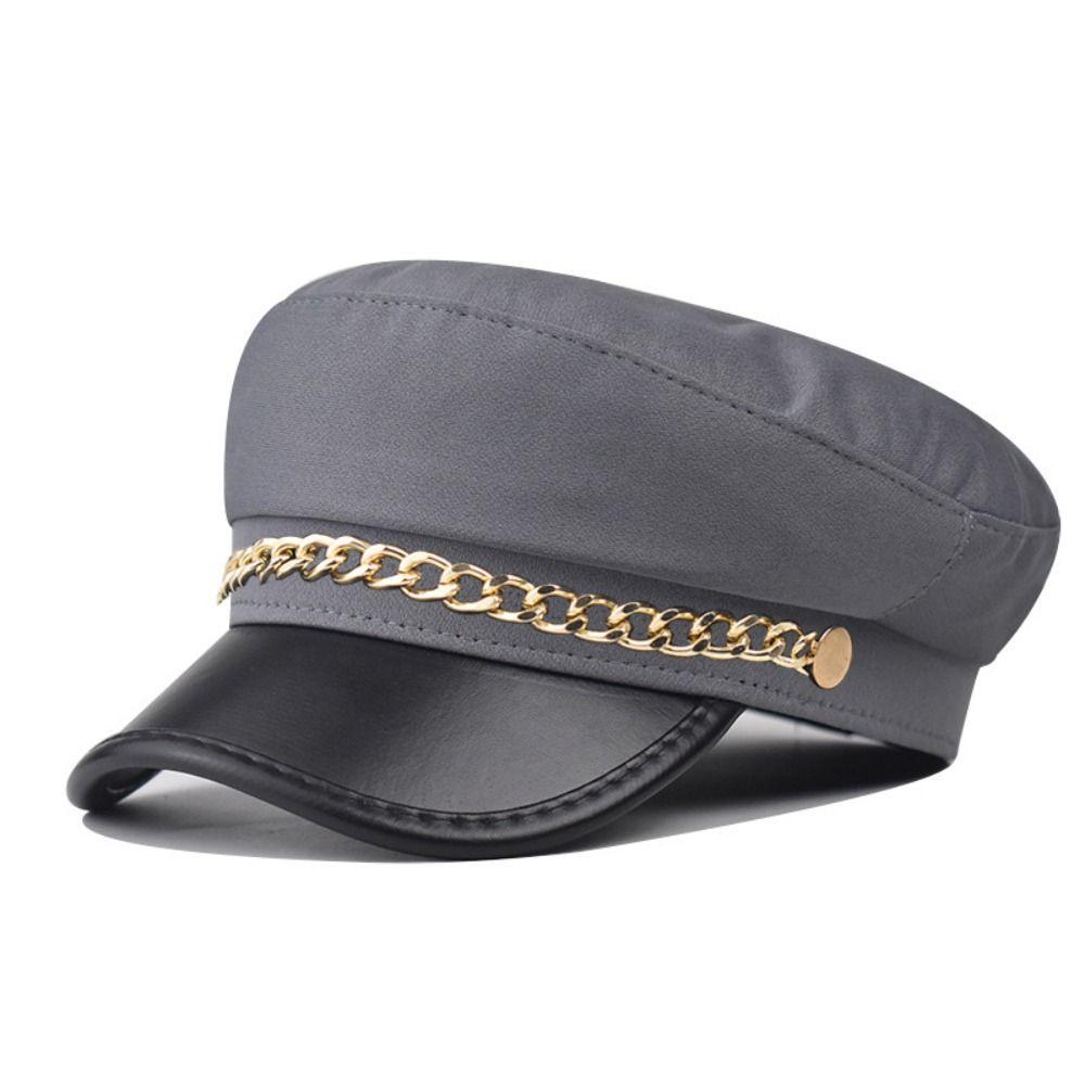 Korte Rand Baret Hoed PU Leer Vizierpet Retro Platte Top Pet Voor Vrouwen