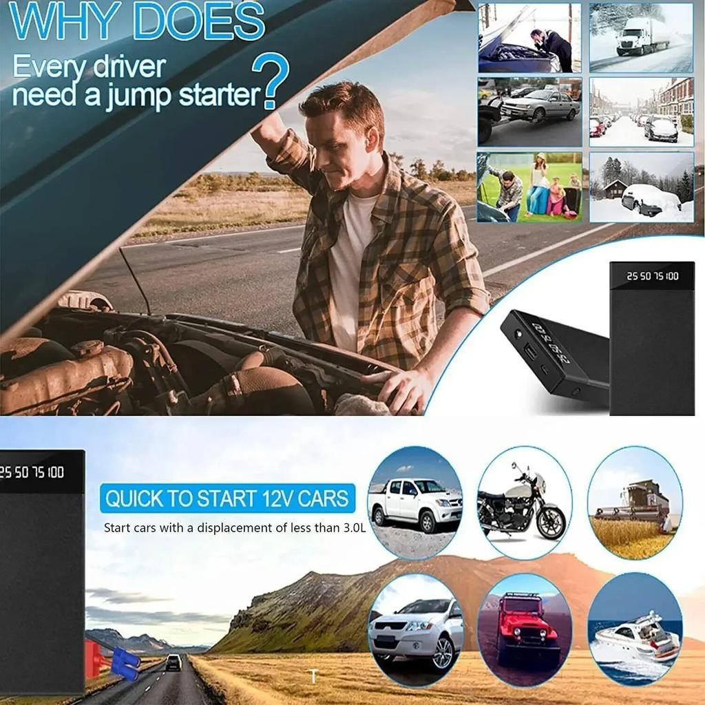 Starthilfe 600A Autobatterieladegerät für Auto Powerbank Booster 12V Starthilfegerät Benzin Diesel Auto Starthilfe Powerbank