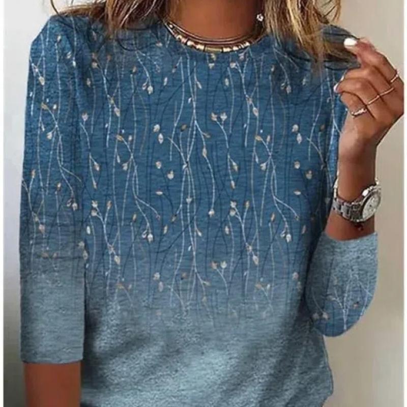Women s T-shirt with 3D floral print and fashionable long sleeves XS