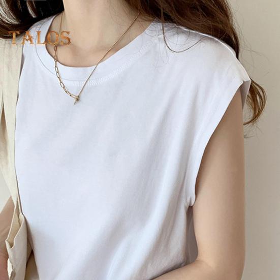 Women Summer T-shirt Round Neck Cap Sleeve Solid Color Tee Shirt Solid Color Loose Fit Casual Tops Daily Wear
