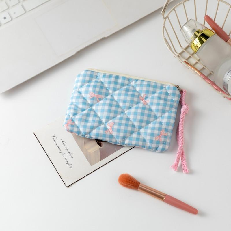 Plic Cosmetic cu Fundă Florală, Geantă Mică Pătrată pentru Machiaj cu Fermoar, Depozitare Portabilă pentru Ruj, Portofel pentru Monede pentru Femei