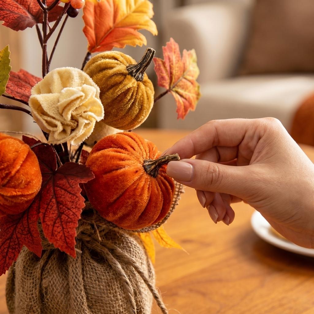 Artificial Pumpkin Floral Arrangement Tabletop Decoration with Burlap Base Fall Harvest Centerpiece for Home Office Seasonal Display