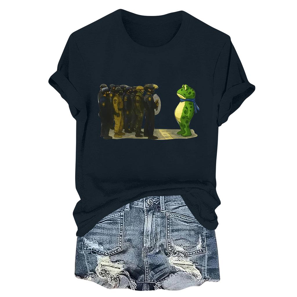 Women's Fashion Casual Printed Round Neck Short Sleeved Pullover T-Shirt Top