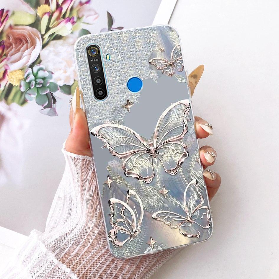 For Realme 5 Pro Case RMX1971 Fashion Flower Transparent TPU Soft Silicone Back Cover For Realme 5 5S 5i Funda Realme5 5Pro Capa