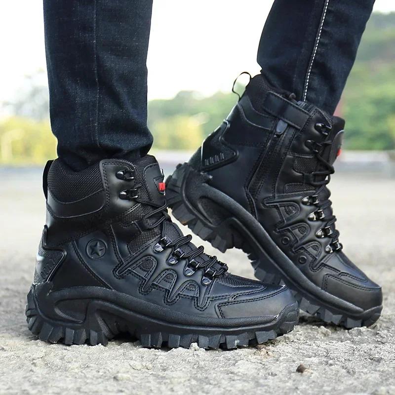2025Winter Men Outdoor Boots Combat Men's Ankle Boots Tactical Large Casual Shoes Men's Work Safety Shoes Motorcycle Boots