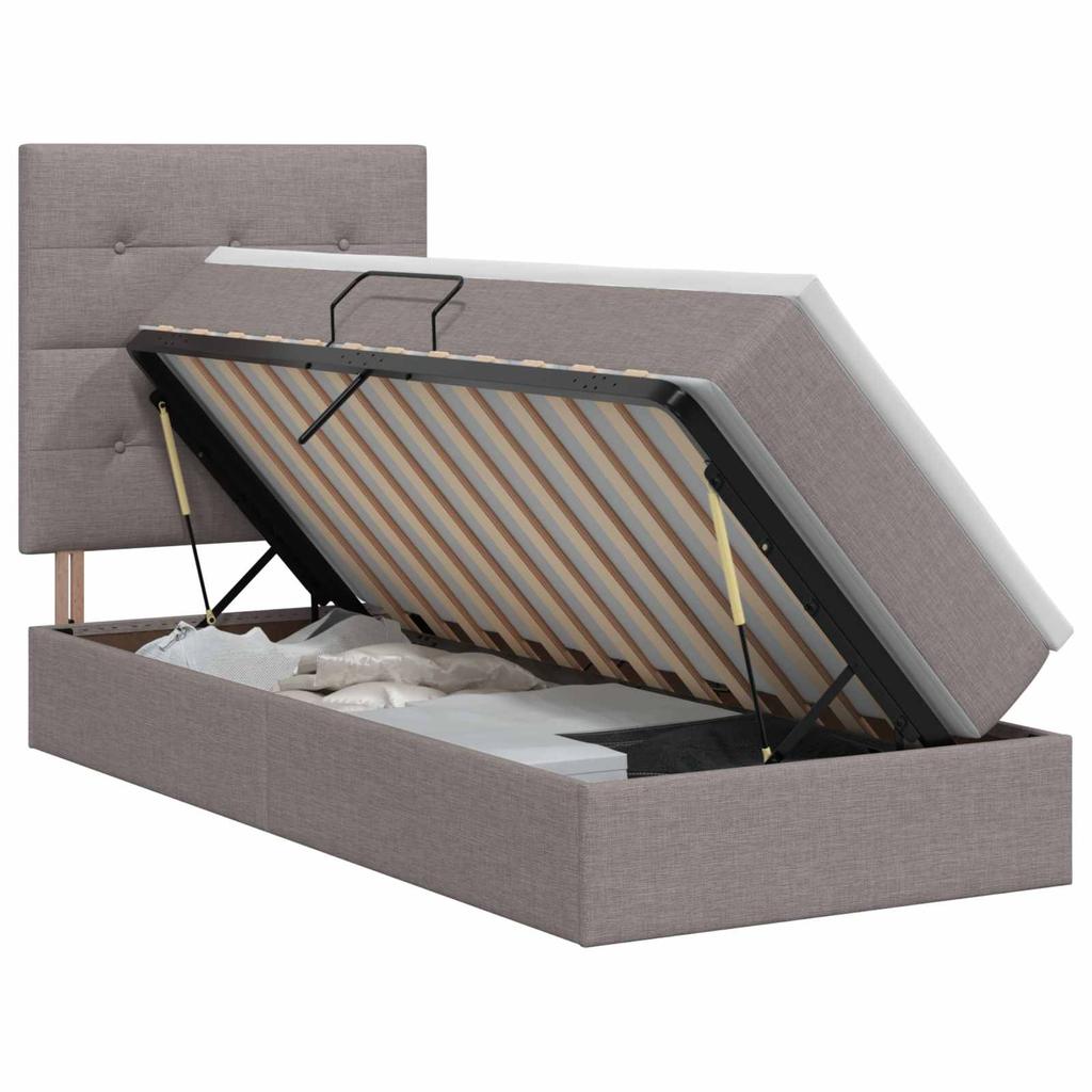 Storage Bed with Mattress Taupe 100 X 200 Cm Fabric