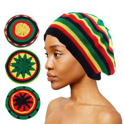 New Jamaican Reggae Loose Knitted Beanie Wool Knitted Soft Rainbow Hat Warm Ladies Bonnet