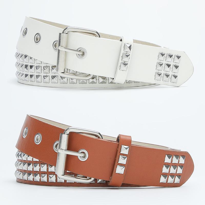 Unisex Punk Belt with Metal Pyramid & Rivet Design