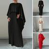 Damen Plissiertes Fließendes Maxikleid Gespaltenes Umhangärmel Formelles Hochzeitsgastkleid Cocktail Abendparty Langes Kleid