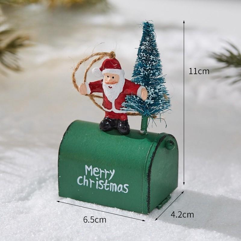 New Christmas Iron Decoration Small Mailbox Santa Claus Elk Pendant Holiday Snowman Ornament