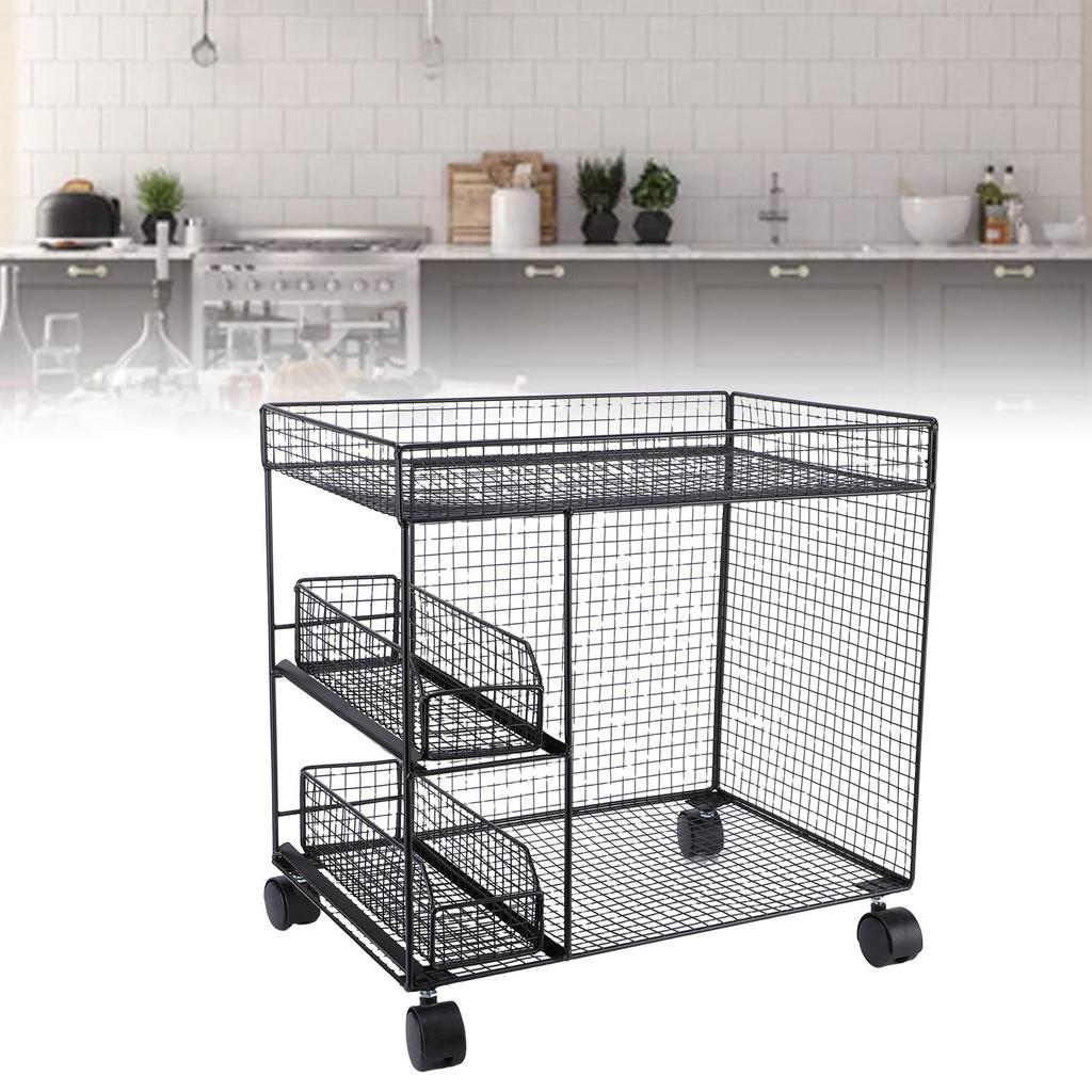 Mobile Storage Rack Breathable Space Saving Kitchen   with 360 Degrees  Rotating Lockable Wheels Pull Out Baskets for Bowls Dishes