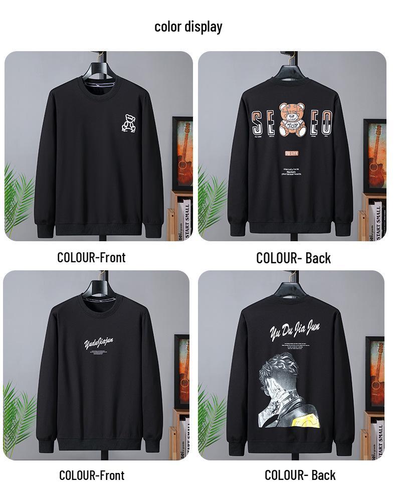 Plus Size Round Neck Hoodie for Spring/Autumn - Trendy Design for Men (Fits Up to 300 Jin)
