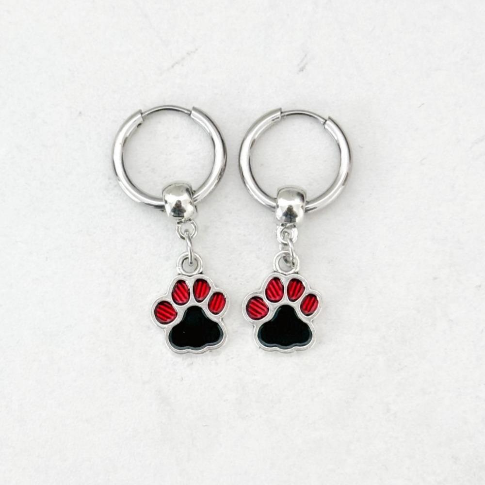 Rock Punk Black Red Drop Glaze Rebellious Meatball Cat Paw Pendant Hoop Earrings Necklace for Women Y2k Spice Girls Jewelry Gift
