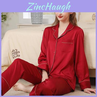 Silk Pajama Set For Women Spring Summer Light Breathable Lounge Sleepwear For Home Use
