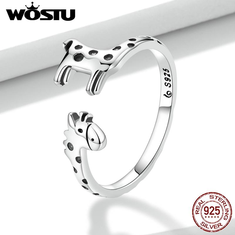 

Открытое кольцо WOSTU из стерлингового серебра 925 пробы с лапой щенка, динозавром, слоном и жирафом, кольца с животными для девочек D