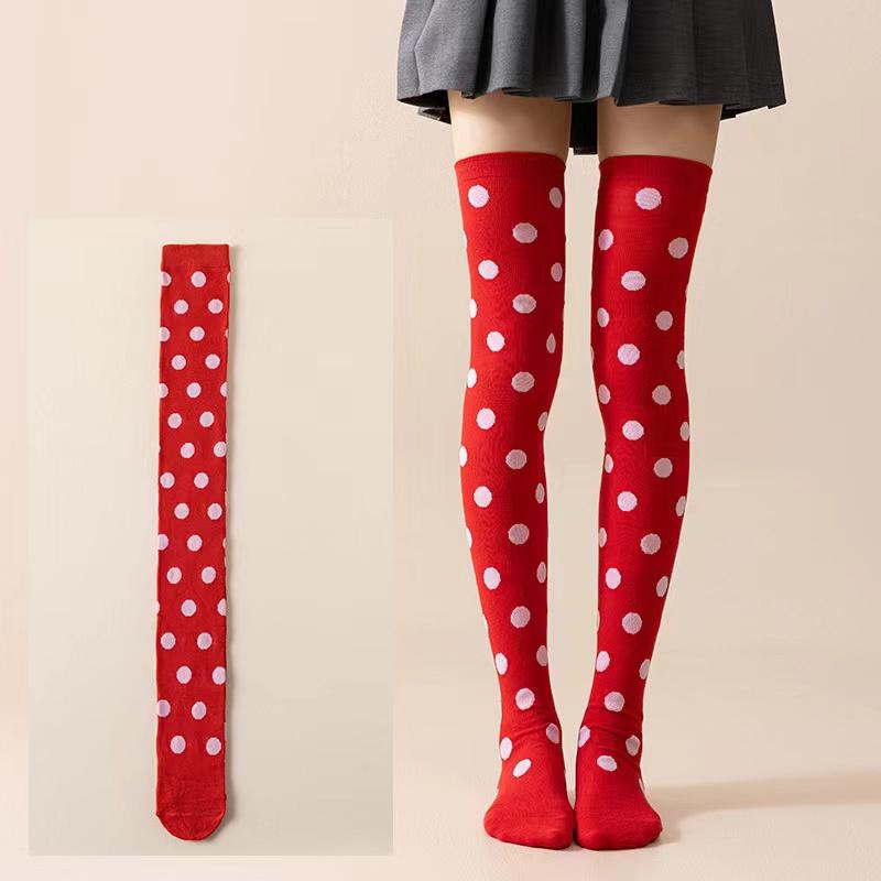 Lange Socken Damen Über dem Knie Gestreift Oberschenkelhoch Strümpfe Gepunktet Damen Schwarz Weiß Rosa Lolita Harajuku