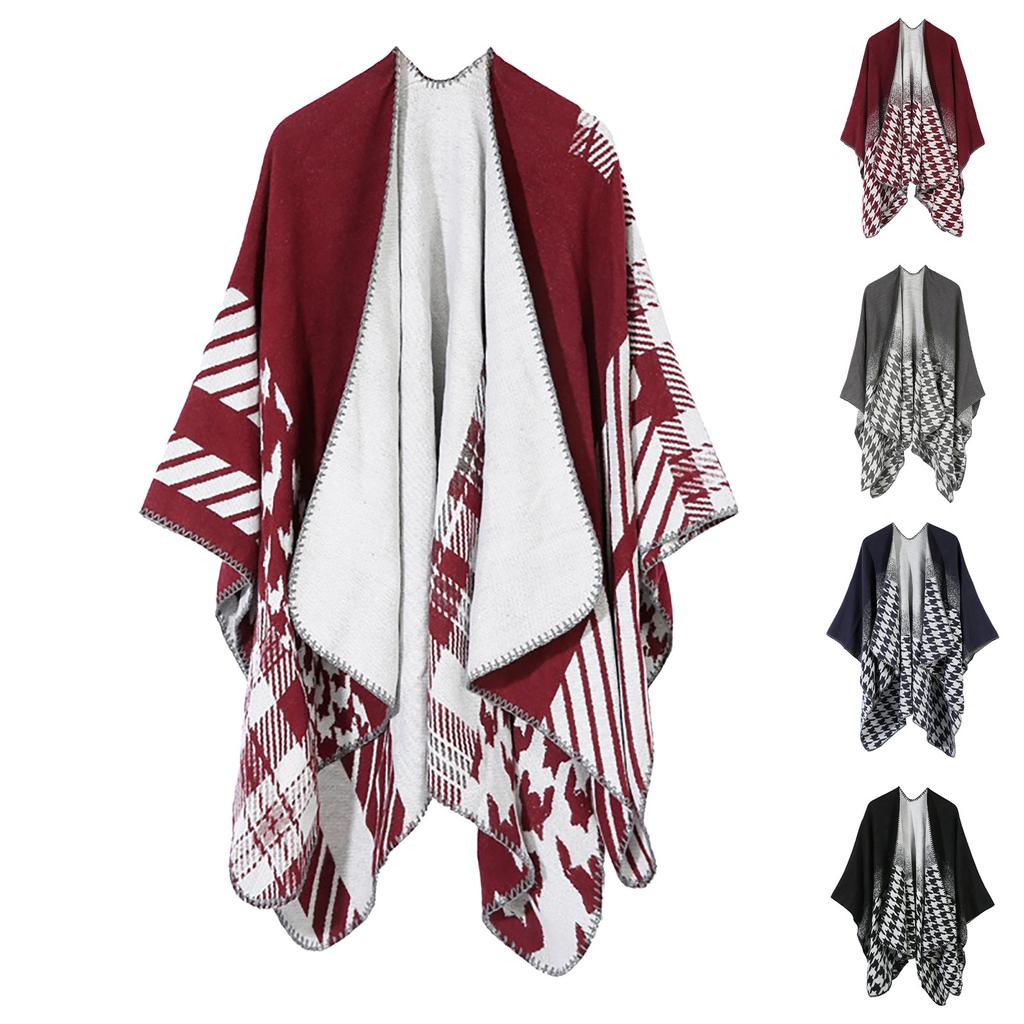 Women Winter Warm Oversized Printing Blanket Cape Wraps Shawl Cardigans